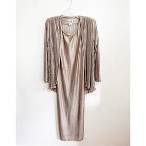 Vintage 1980s Pleated Pewter Dress and Jacket‎ Set